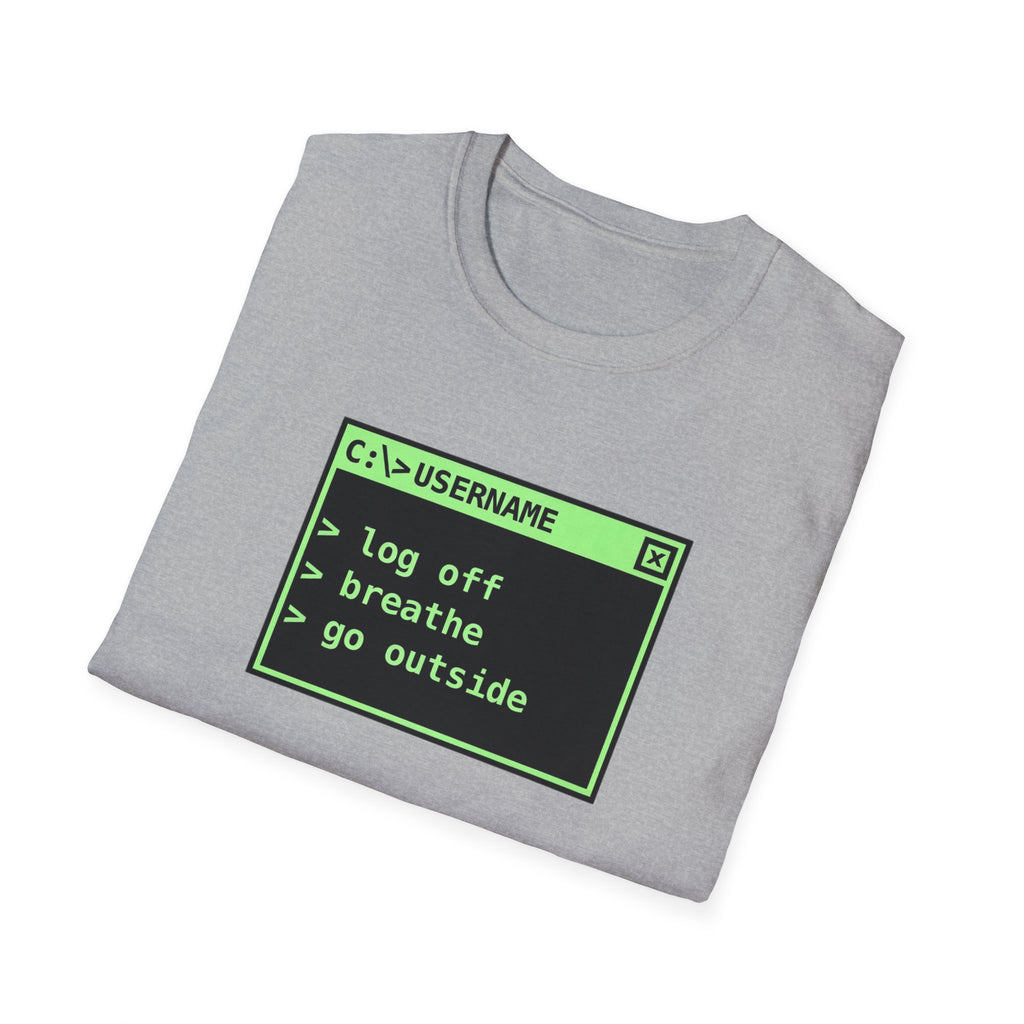 Log Off, Breathe, Go Outside Retro Computer Tee