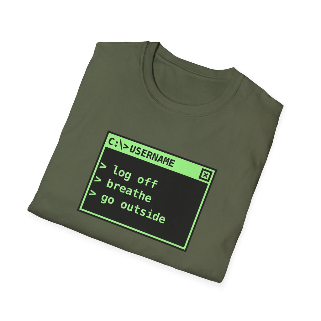 Log Off, Breathe, Go Outside Retro Computer Tee