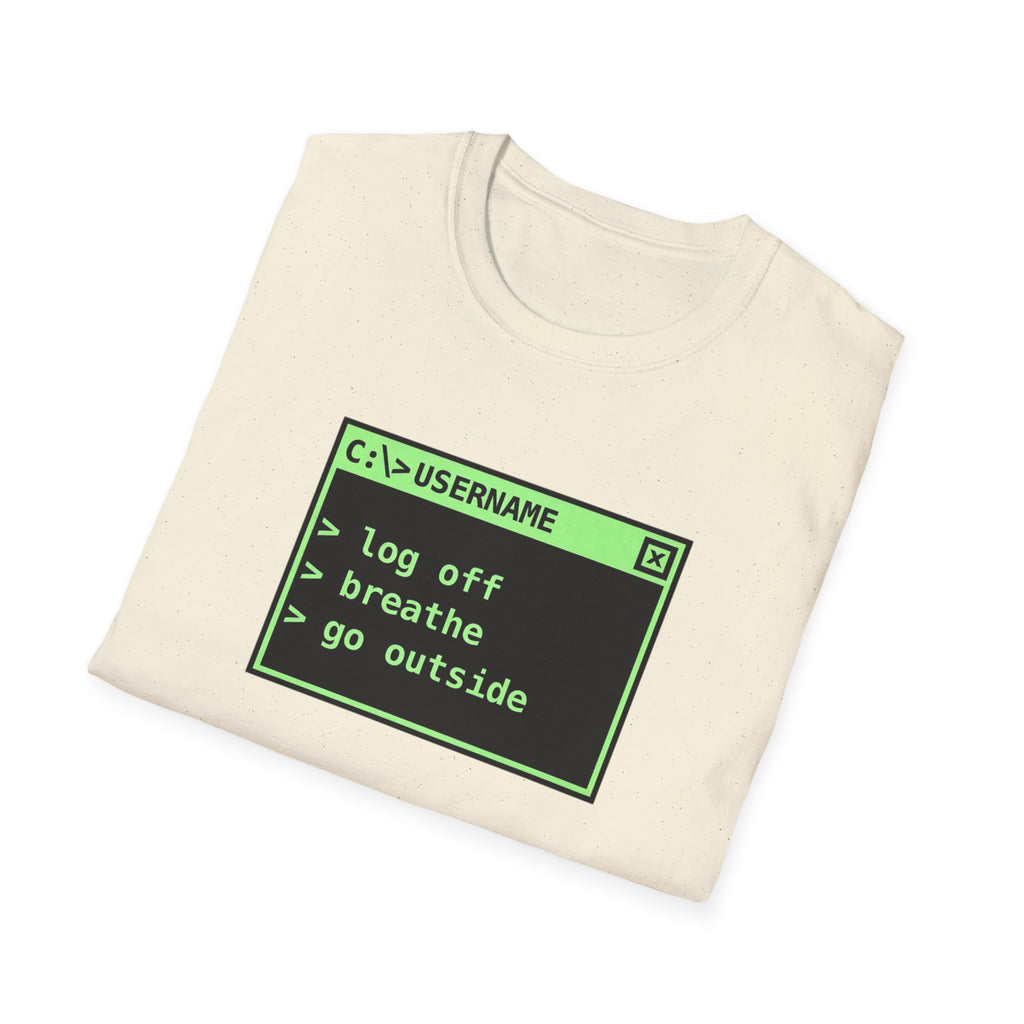 Log Off, Breathe, Go Outside Retro Computer Tee
