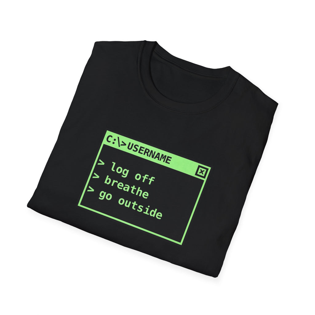 Log Off, Breathe, Go Outside Retro Computer Tee
