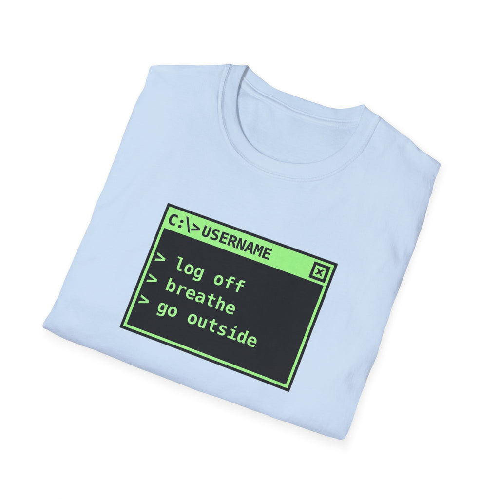 Log Off, Breathe, Go Outside Retro Computer Tee
