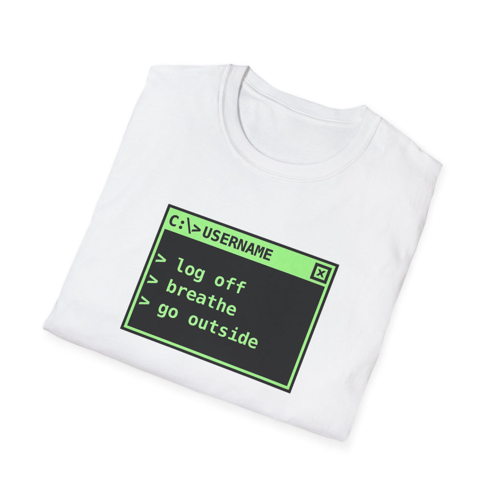 Log Off, Breathe, Go Outside Retro Computer Tee